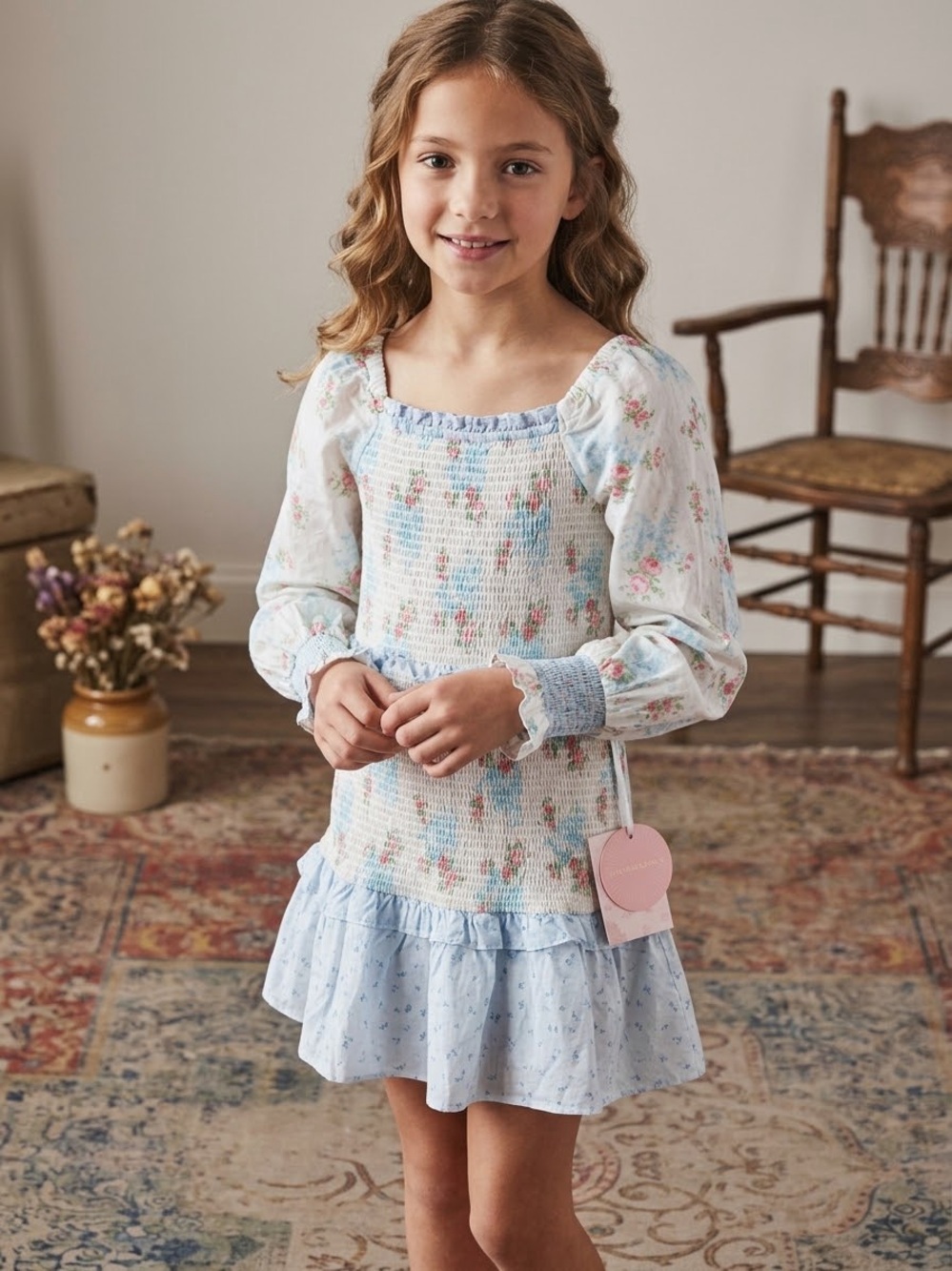NWT LoveShackFancy x Target Floral Smocked Long-Sleeve Dress - Girls Size 12
